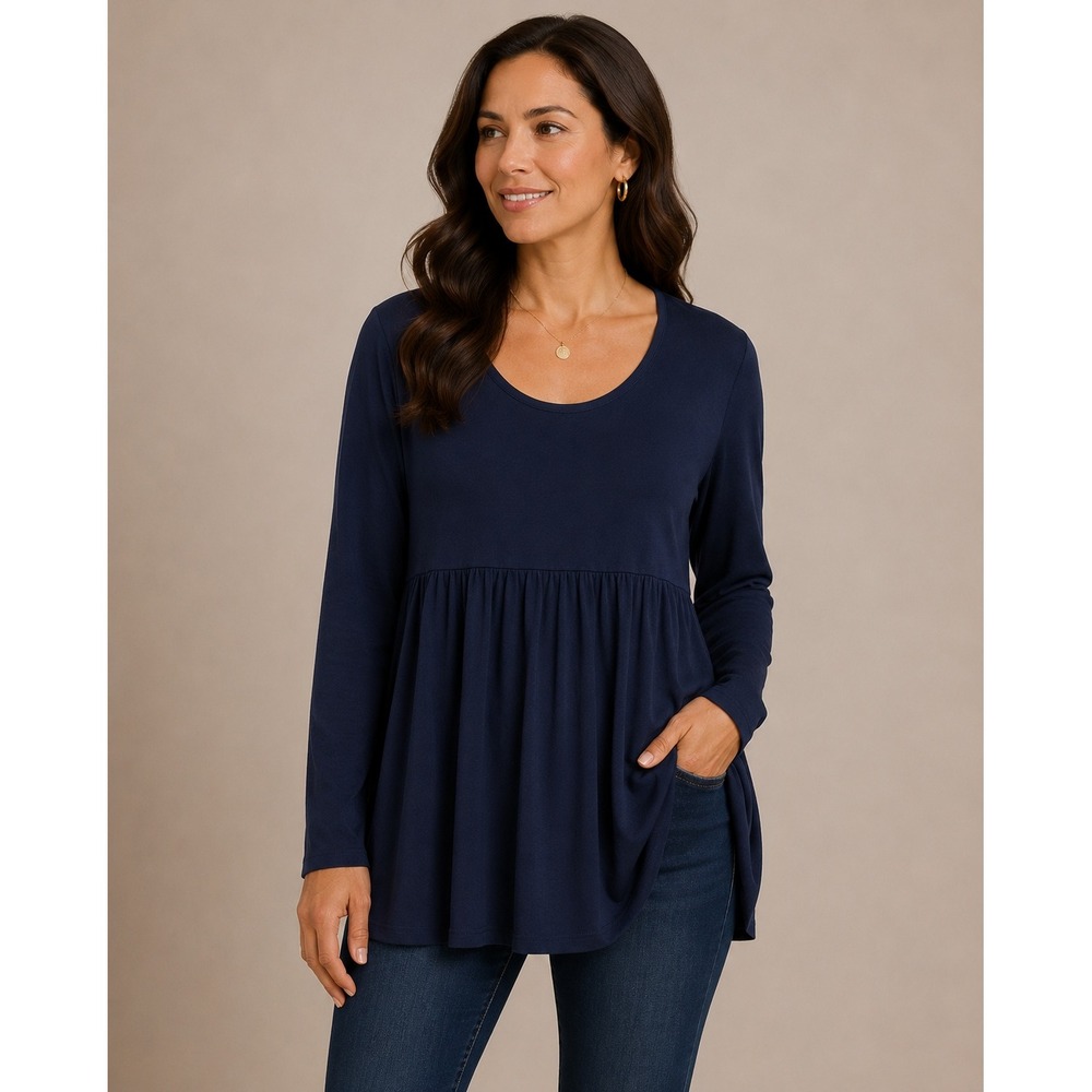 Bearsland Maternity Tunic Women XXL Navy Blue Babydoll‎ Empire Waist Long Sleeve